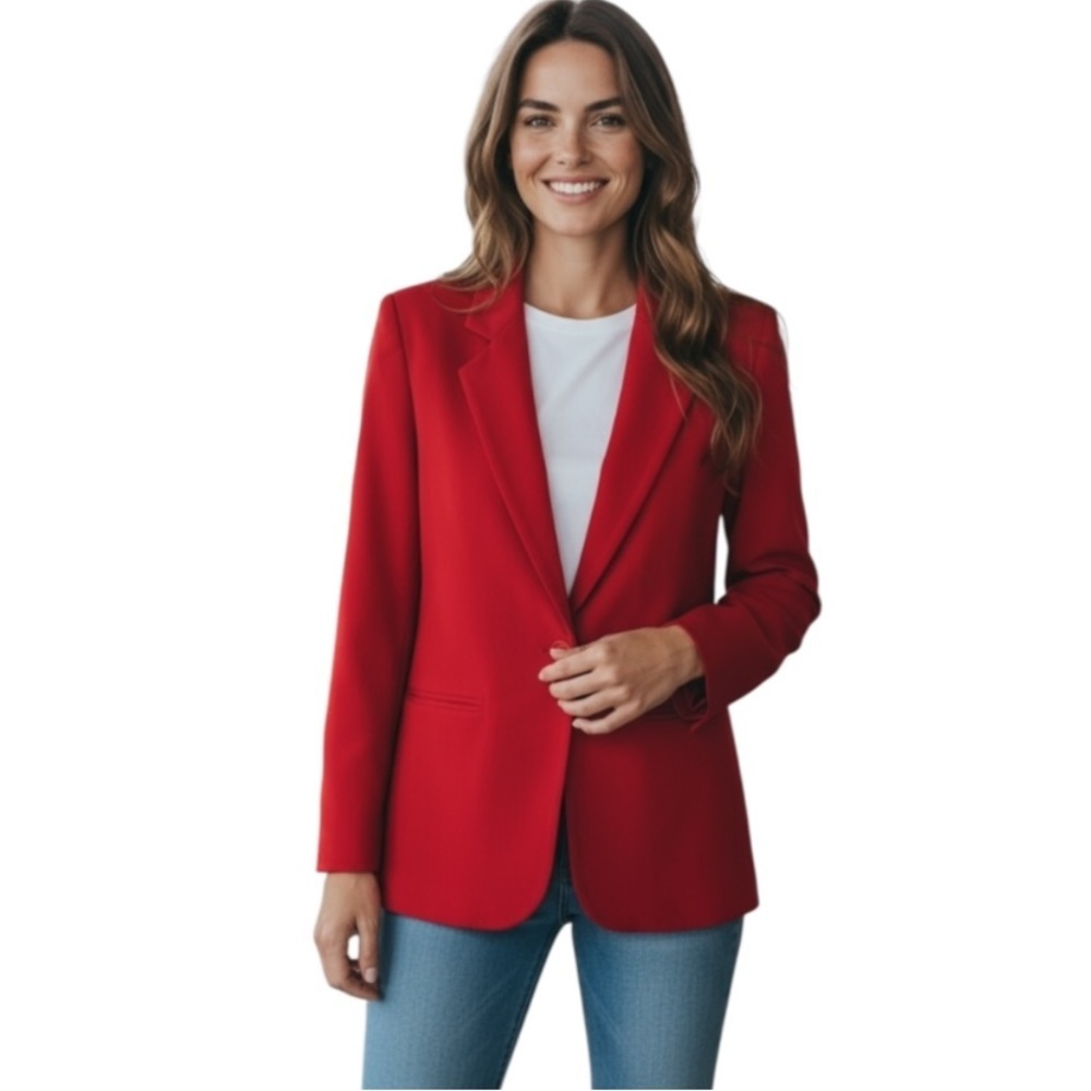 Sag Harbor Red Wool Blazer Size 10 Single Button Womens Red Wool Blazer